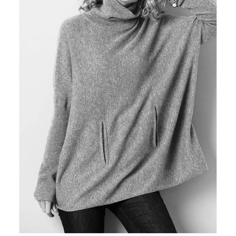 Garnet‎ Hill Wool Cashmere Turtleneck Poncho Sweater Olive Green Moss Large